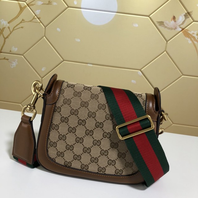 Gucci經典款女包 384821 古馳Gucci馬鞍包 杏布配皮 Gucci小號單肩斜挎包  gqy2710